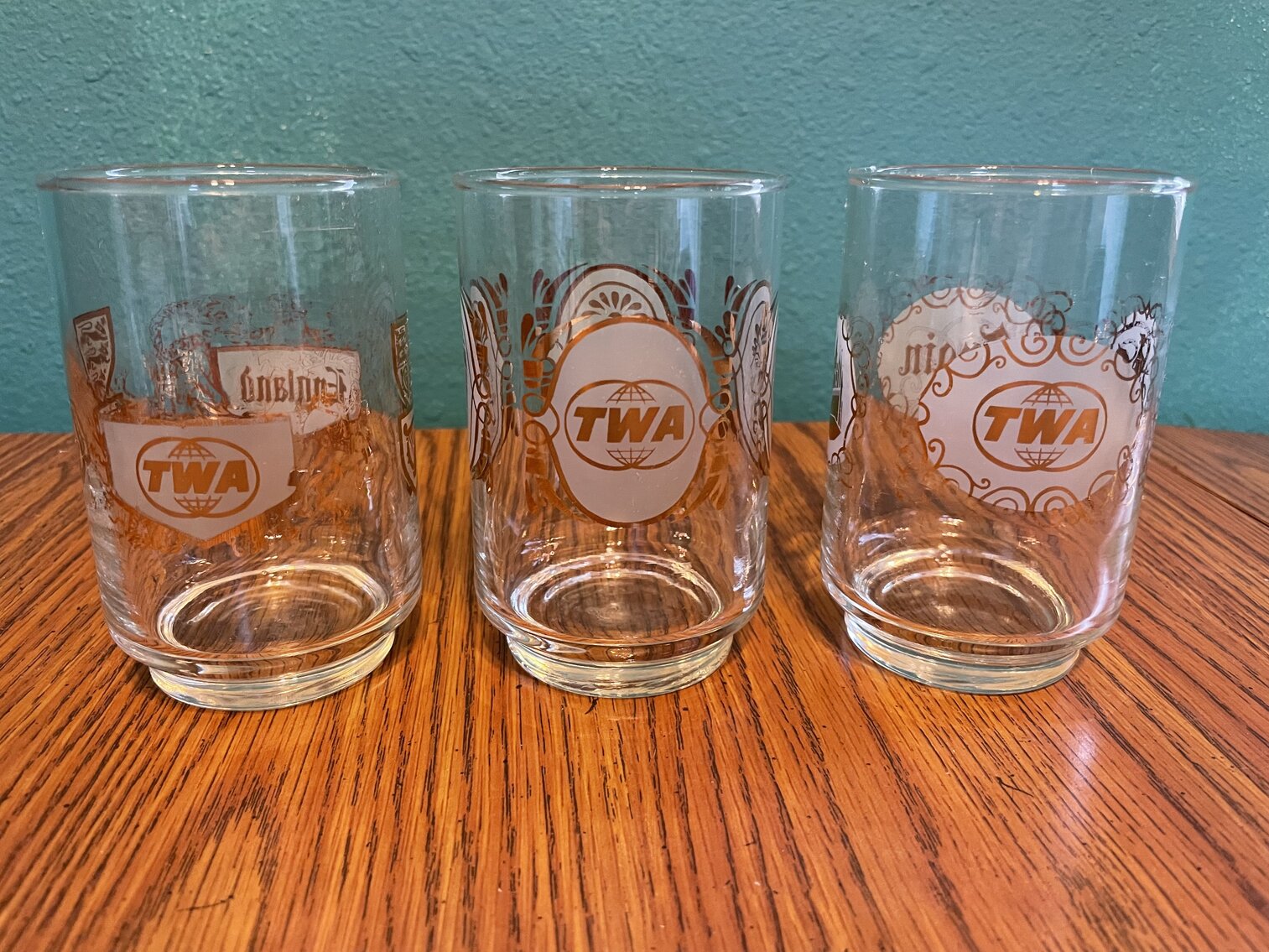 Vintage 1960’s TWA Airlines World Destinations Drinking Glasses
