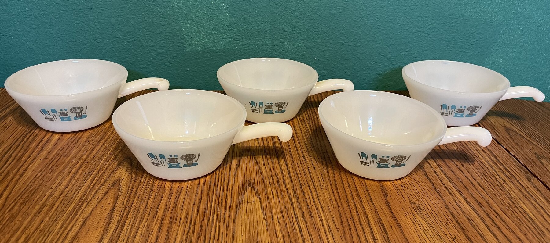 Lot of 5 Vintage MCM Blue Heaven Milk Glass Chili/Soup Bowls
