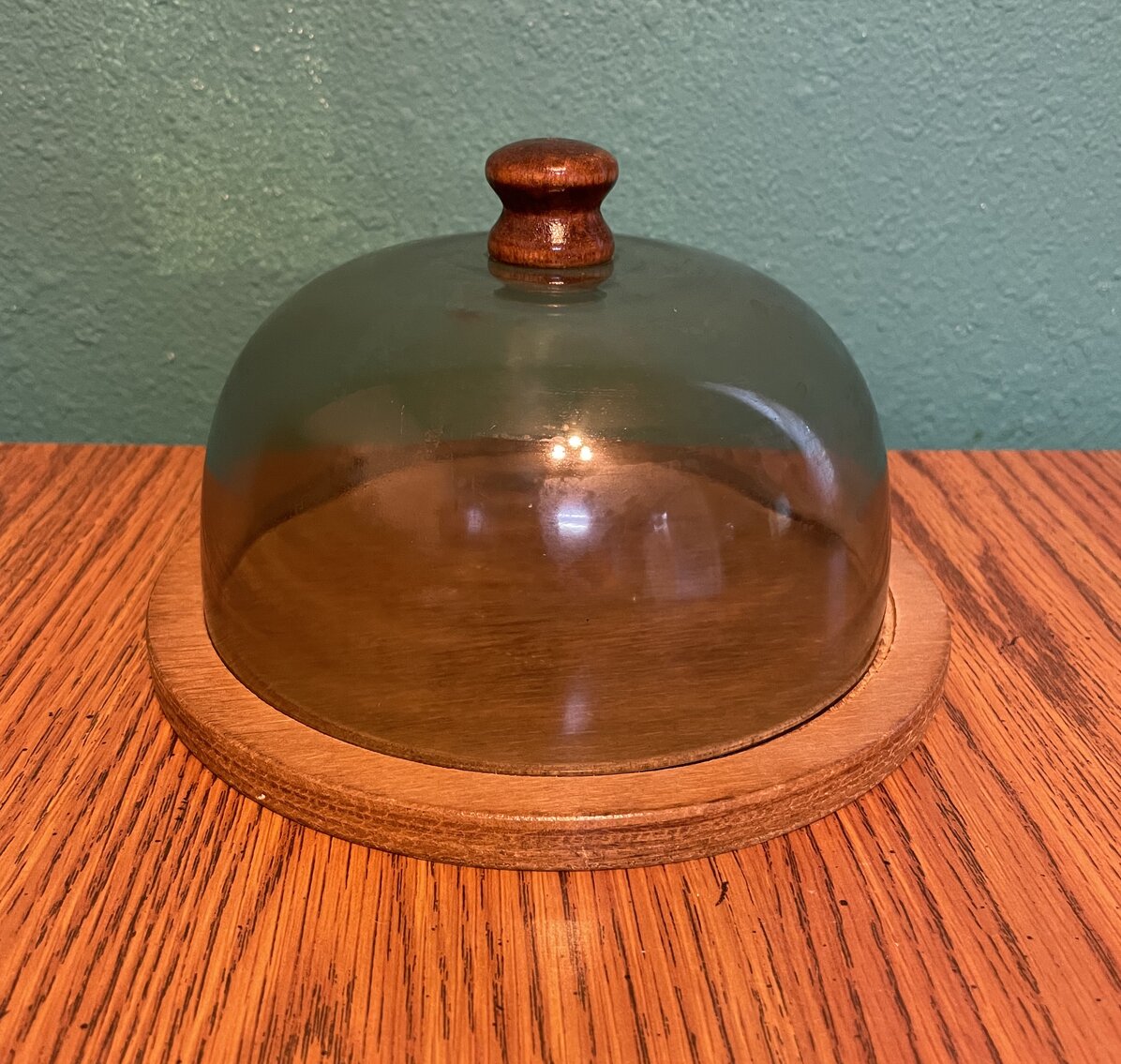 Vintage Plastic and Wood Cheese Keeper 6” - has crack