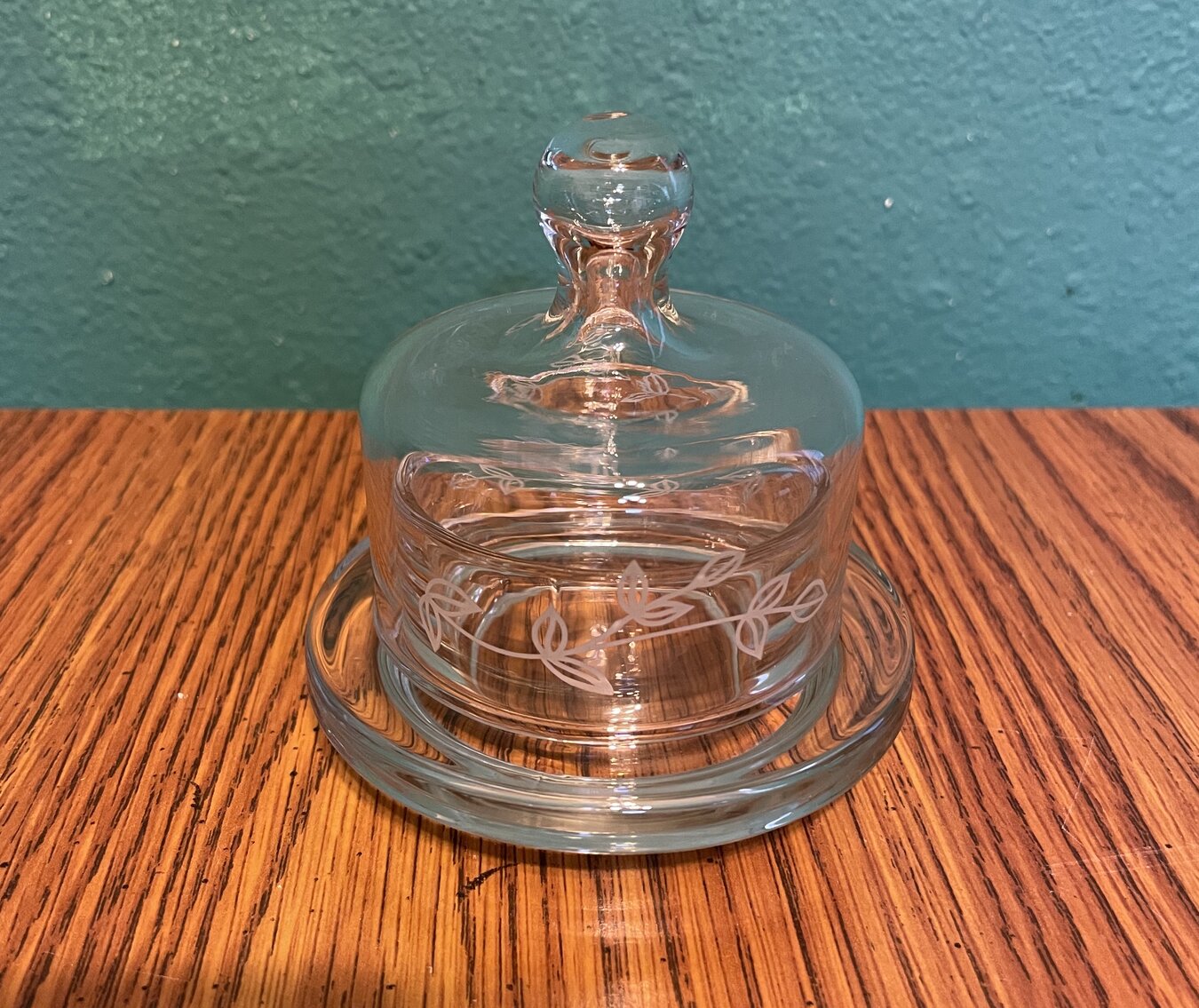 Vintage Princess House Individual Pat Etched Glass Butter Bell 3.75”