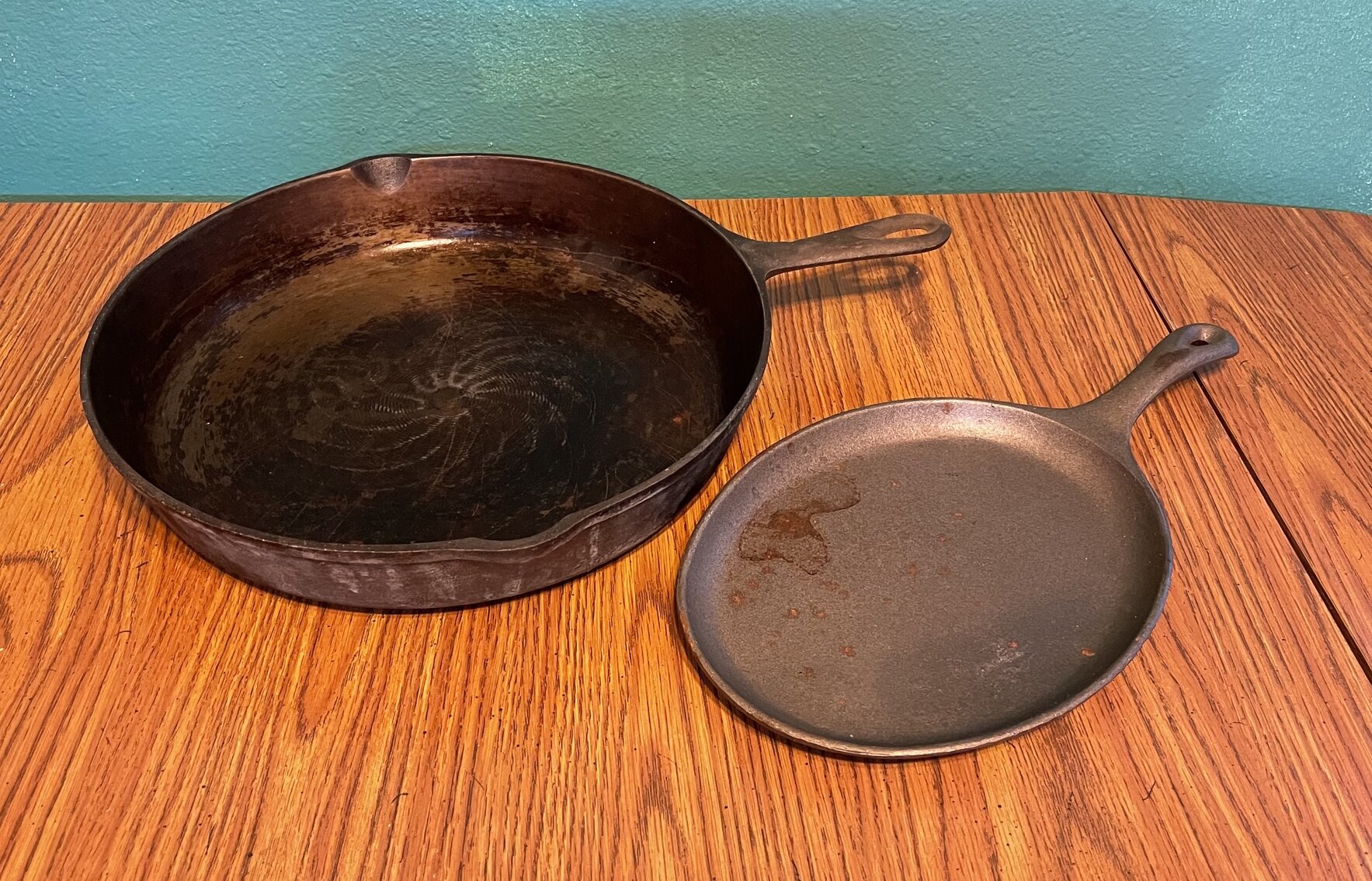 Unbranded Cast Iron No.10 12 7/16” USA Skillet and a 9” Griddle