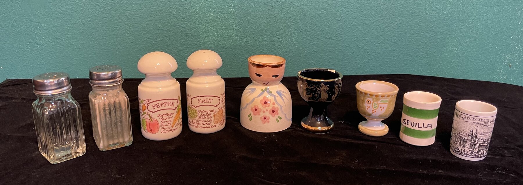 Lot of Vintage Salt & Pepper Shakers, Egg Cups and Toothpick Holders
