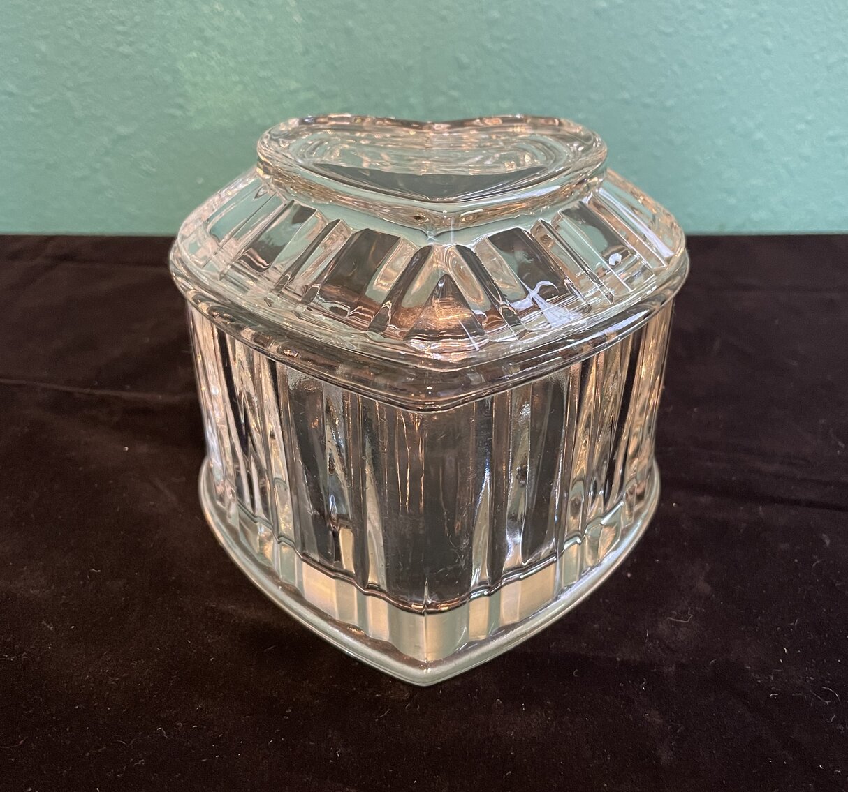 Large Thick Glass Heart Shaped Lidded Dish 4.5”