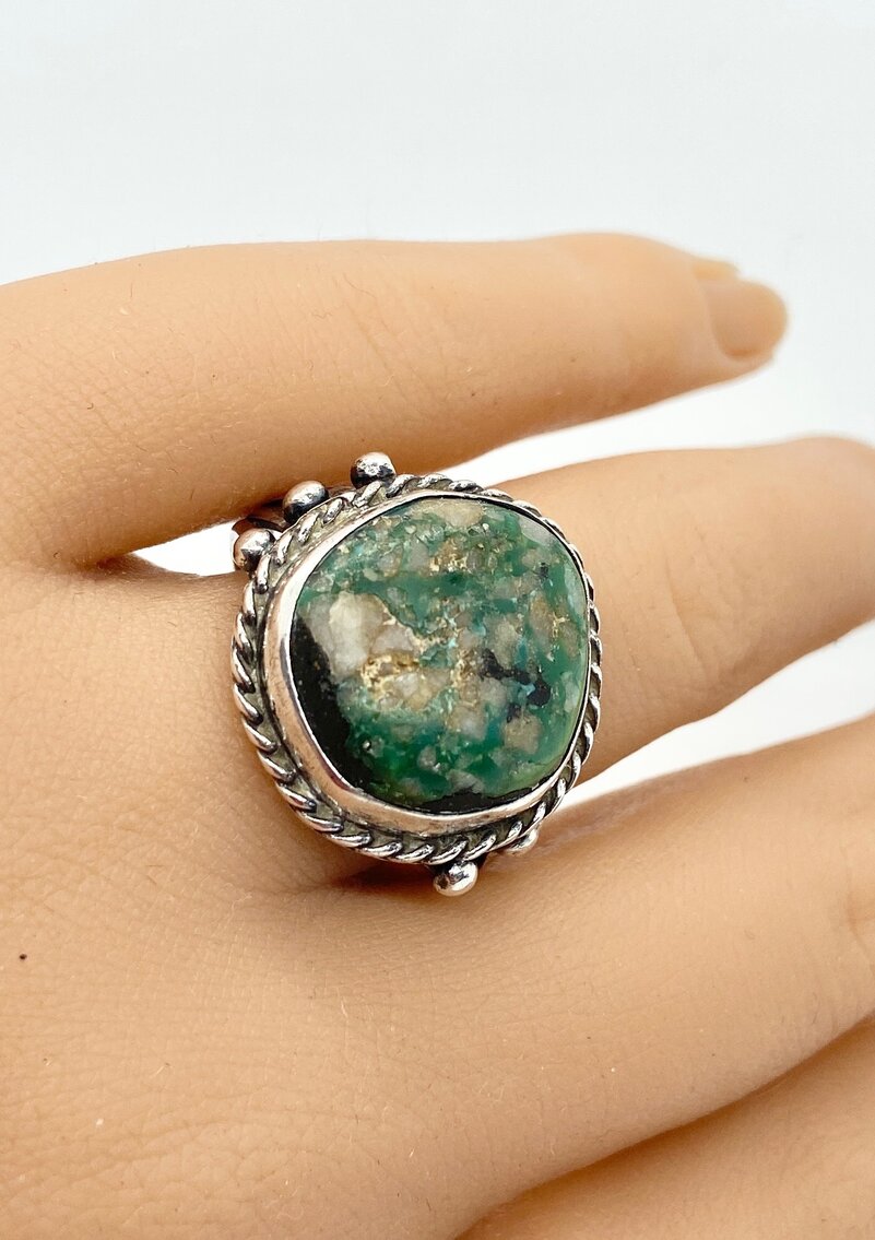 Sterling Silver Cyan Stone Ring  - Size 8 1/4