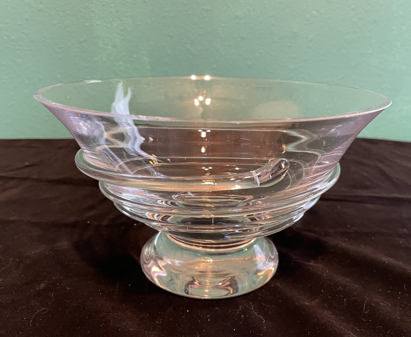 Hand Blown Footed Glass Bowl w/Applied Swirl 5”
