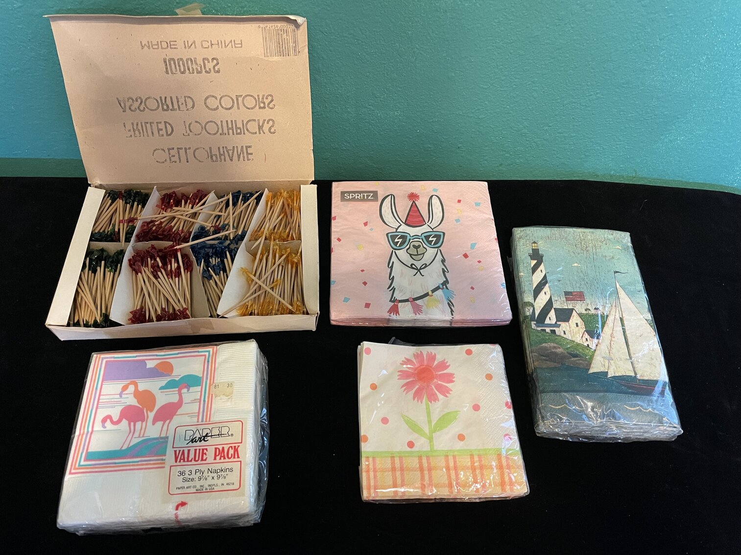 Vintage Napkins and Cellophane Frilled Toothpicks 