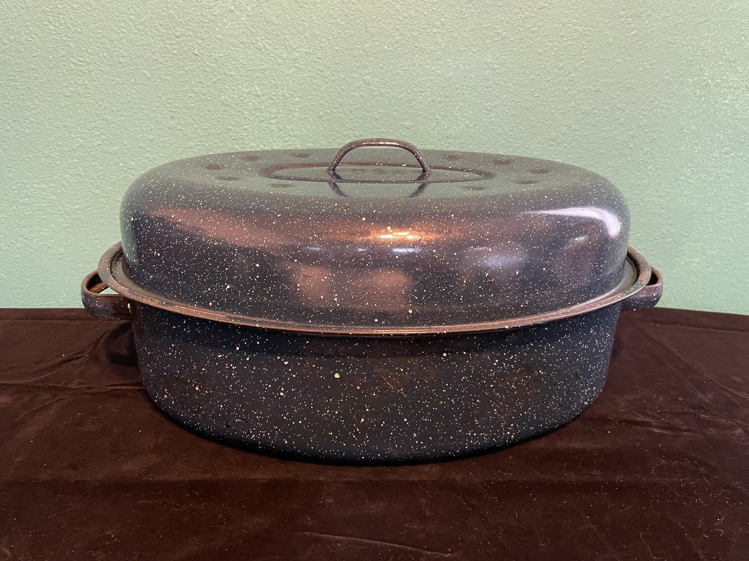 Vintage USA Blue Speckled Enamel Roasting Pan