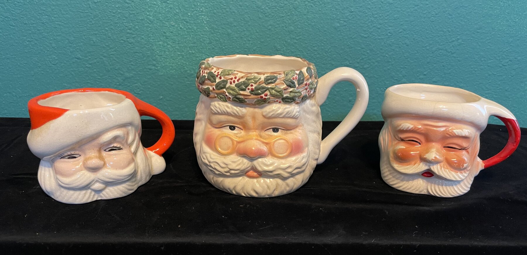 Three Vintage Santa Mugs, Full Size