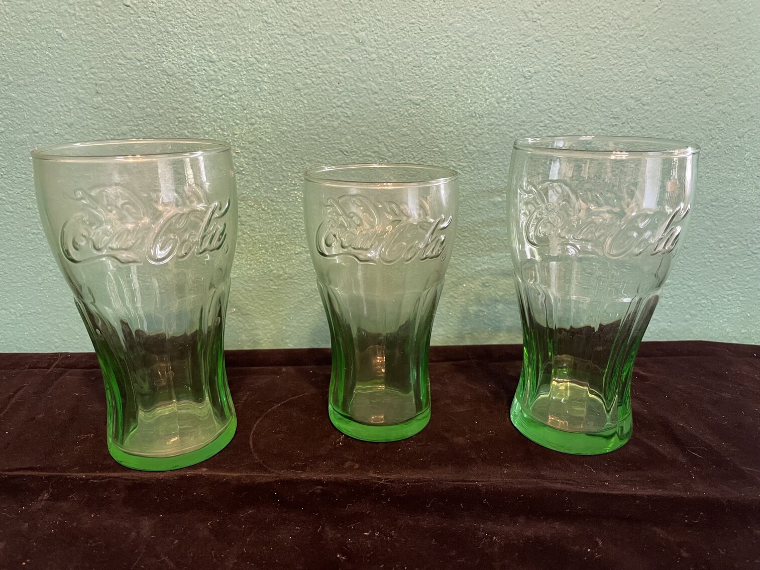 Three Vintage Green Coca-Cola Glasses