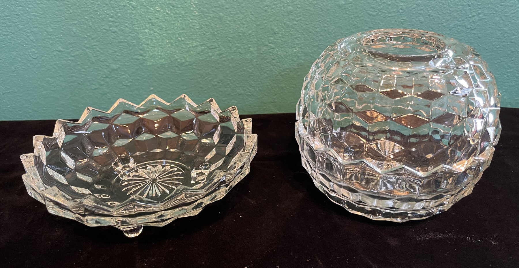 Vintage America Fostoria Cubist Footed Candy Dish and Fairy Light