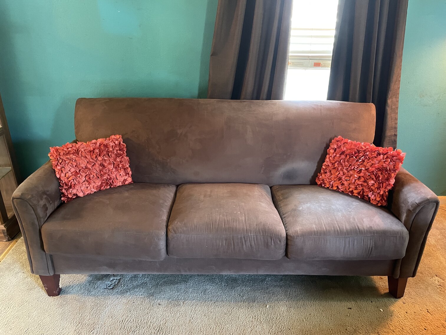 Brown Faux Suede 6’3” Sofa - from home with smoker/pets