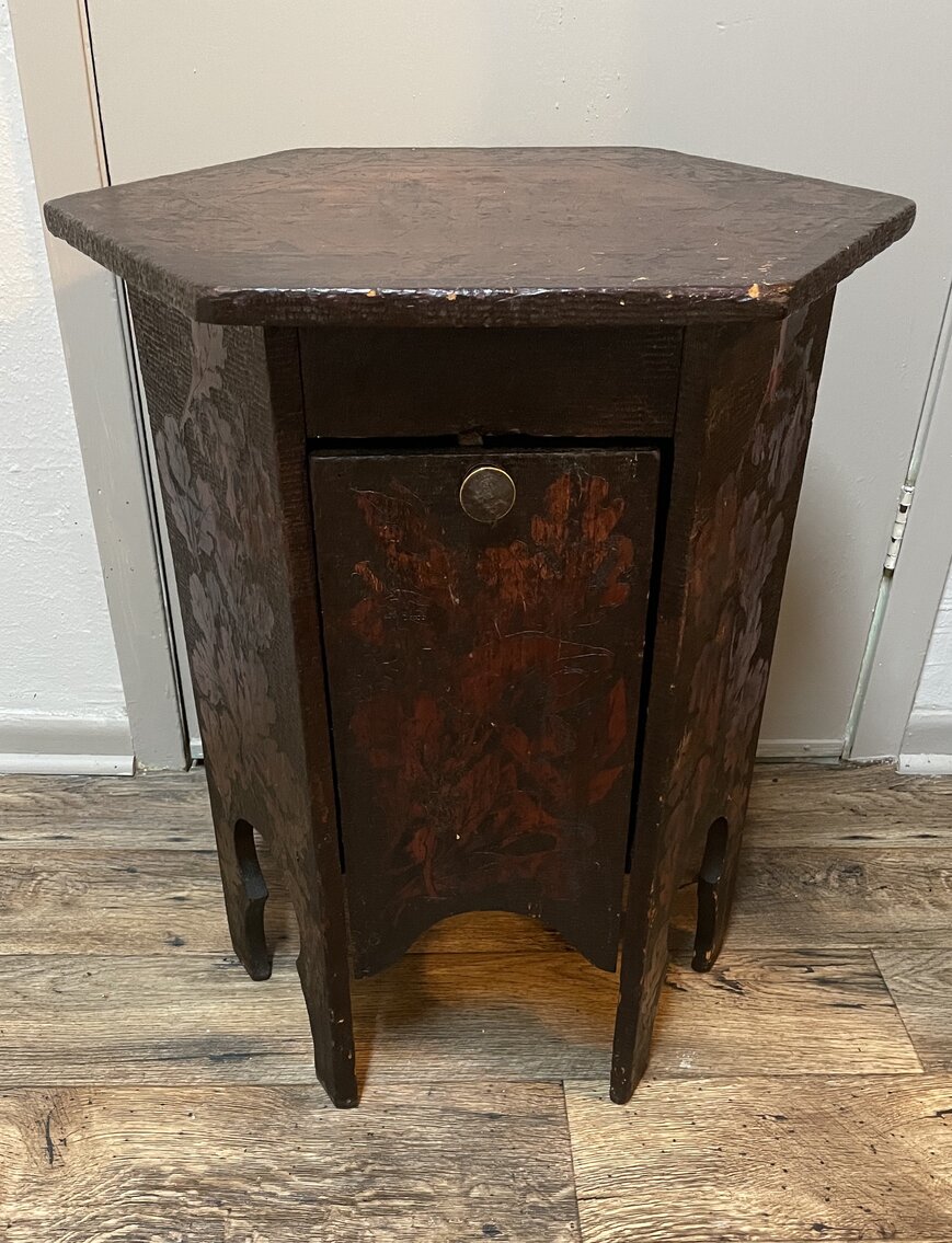 Vintage Hand Carved Wood Asian End Table with Storage 2’w x 28”h x 20”d