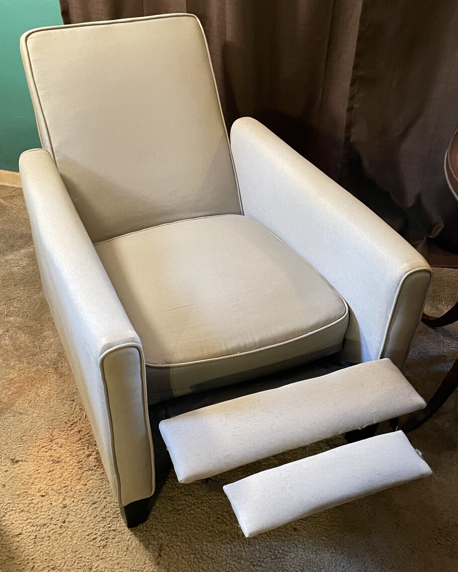 Upholstered Light Gray Reclining Armchair - from home with smoker/pets