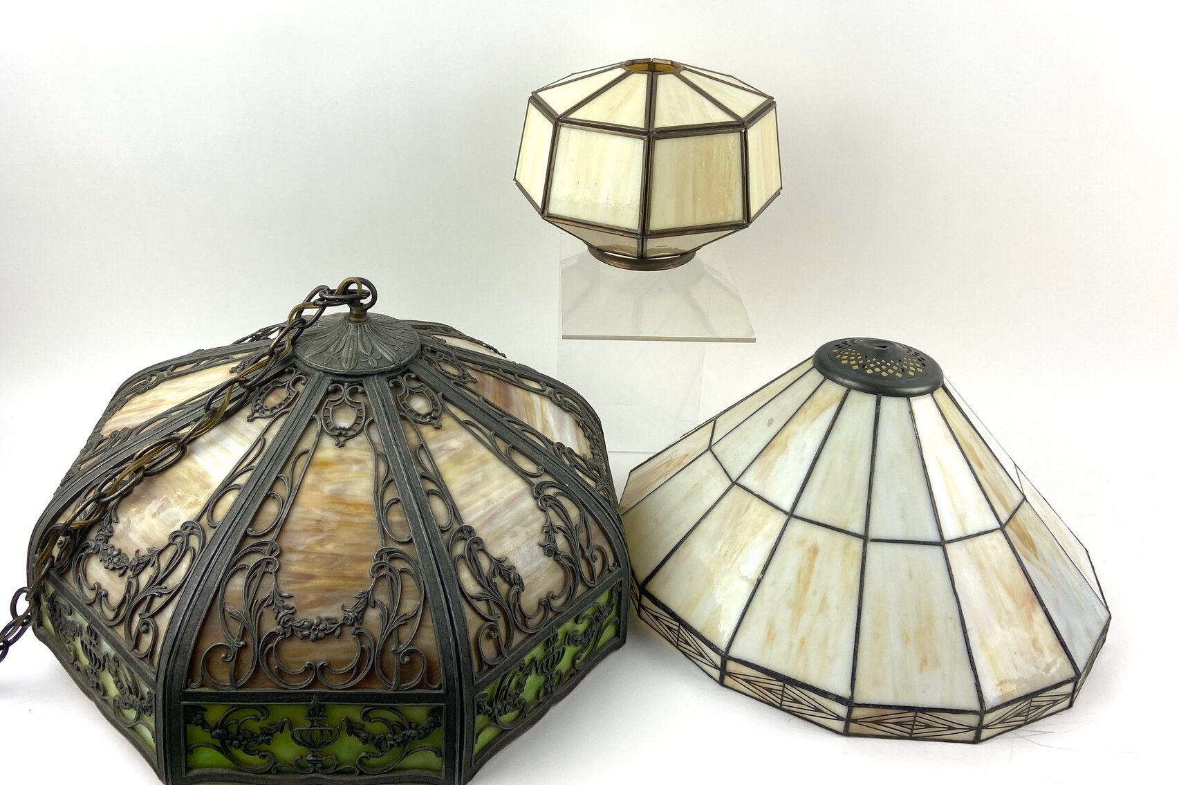 Stained Slag Glass Vintage Light Fixtures