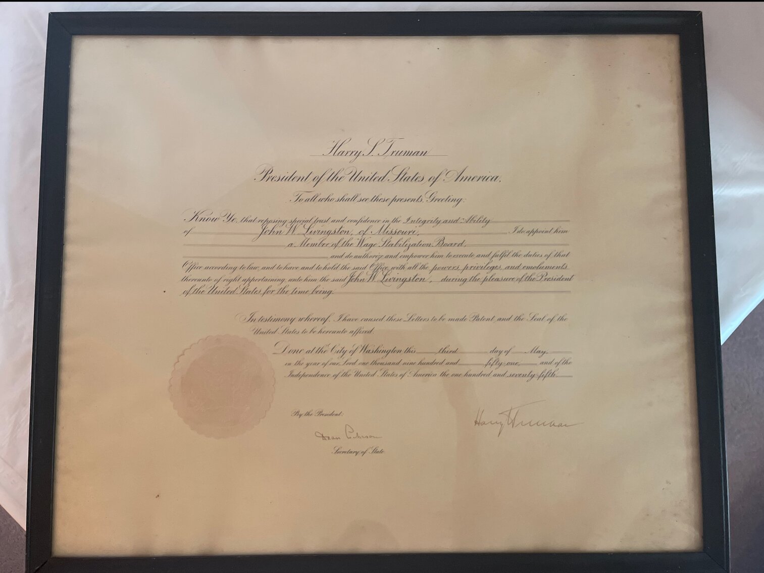 Harry S Truman signed document
