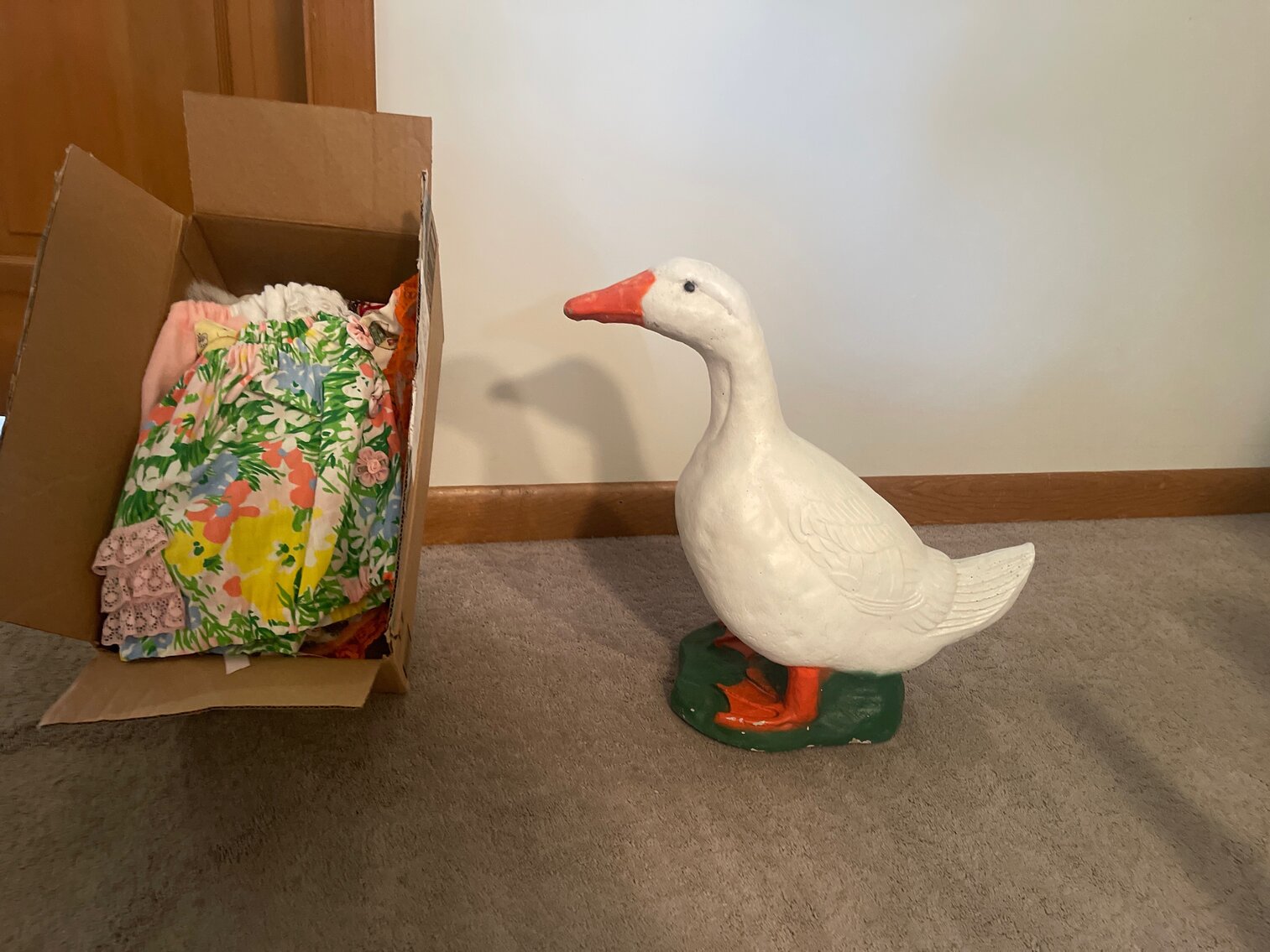 Porch goose with clothes