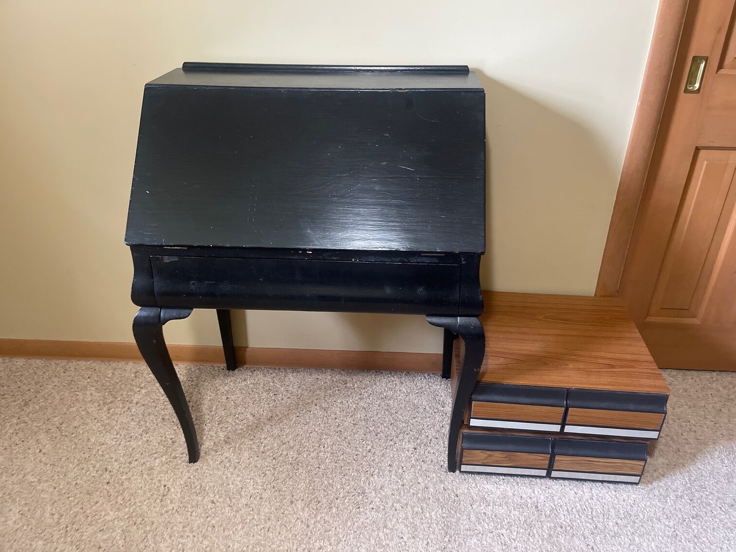 Small desk, painted black,  Secretary style with drop down