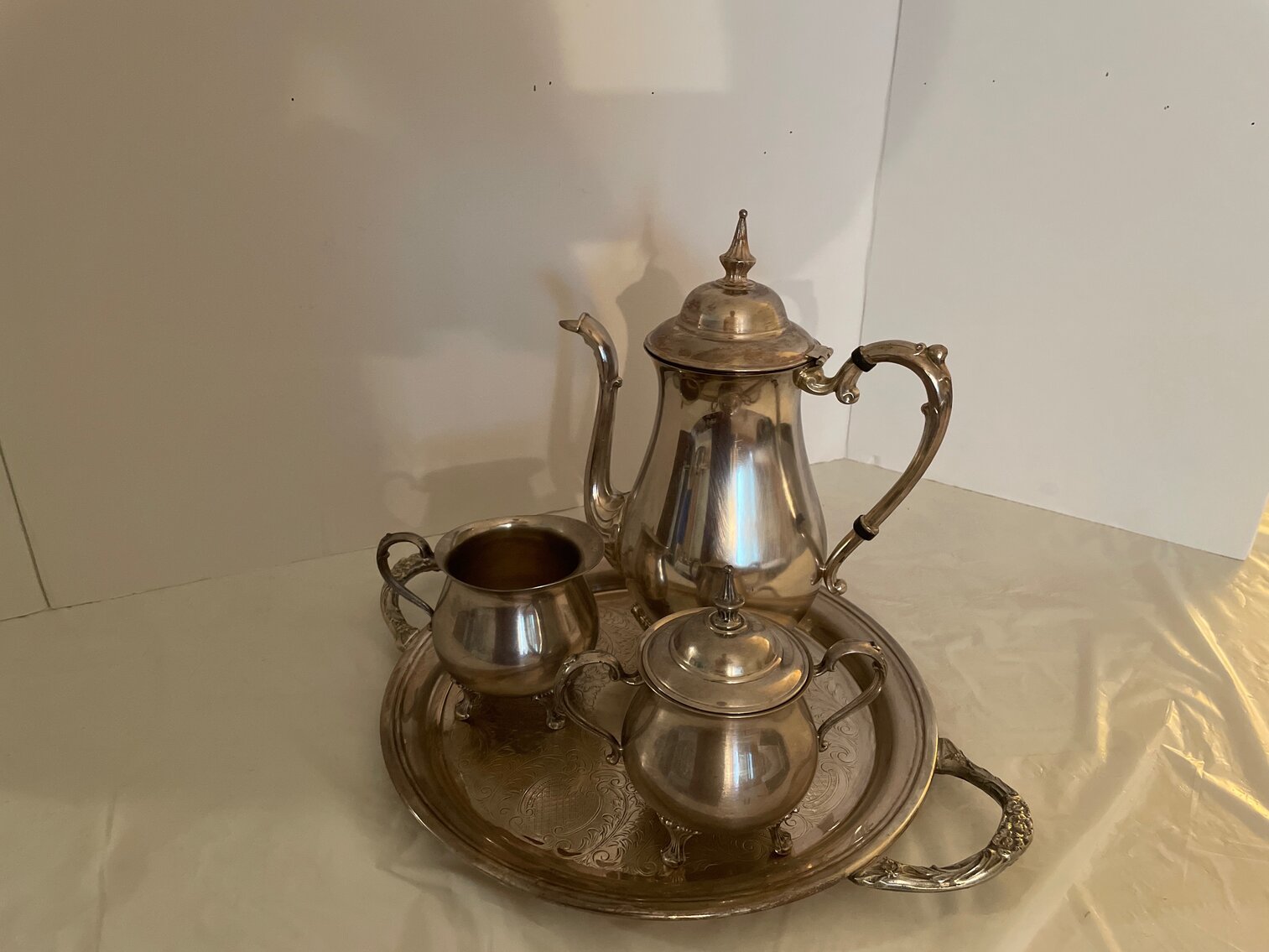 Serving tray with Coffee Pot, Cream, Sugar. 2 of 3