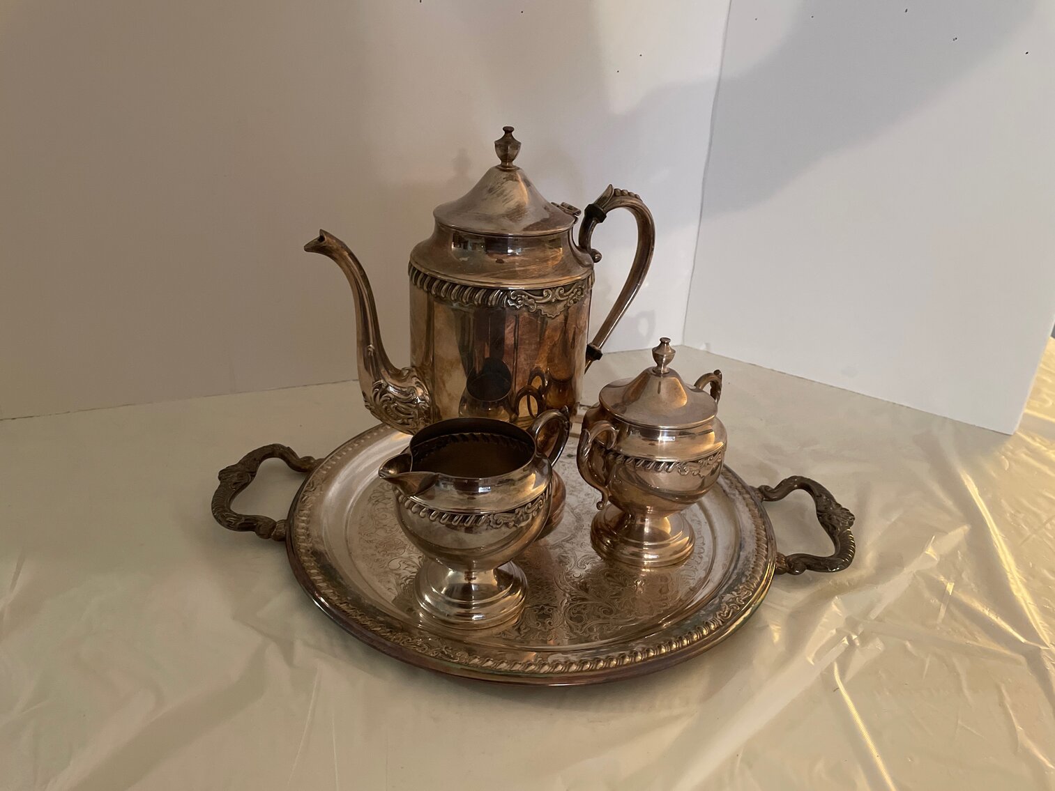 Serving tray with Coffee Pot, Cream, Sugar. 3 of 3