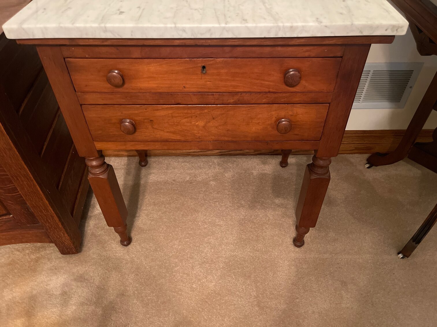 Marble top table, with two drawers