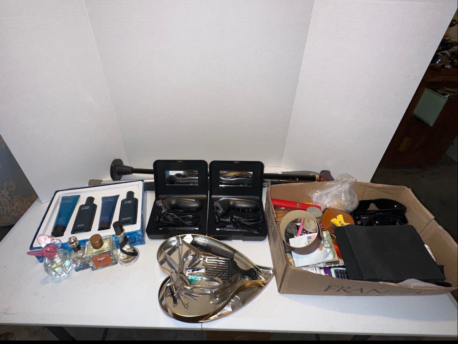 Electric Razors, Cologne, Canes, Box of Misc