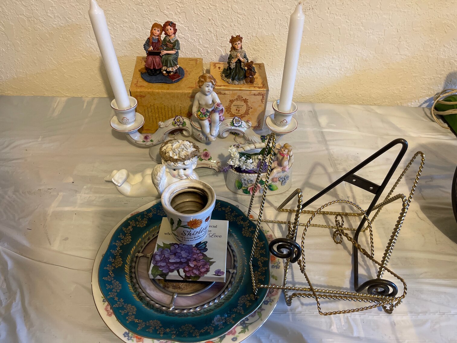Porcelian Cherub Candelabra, Decorative Plates and holders