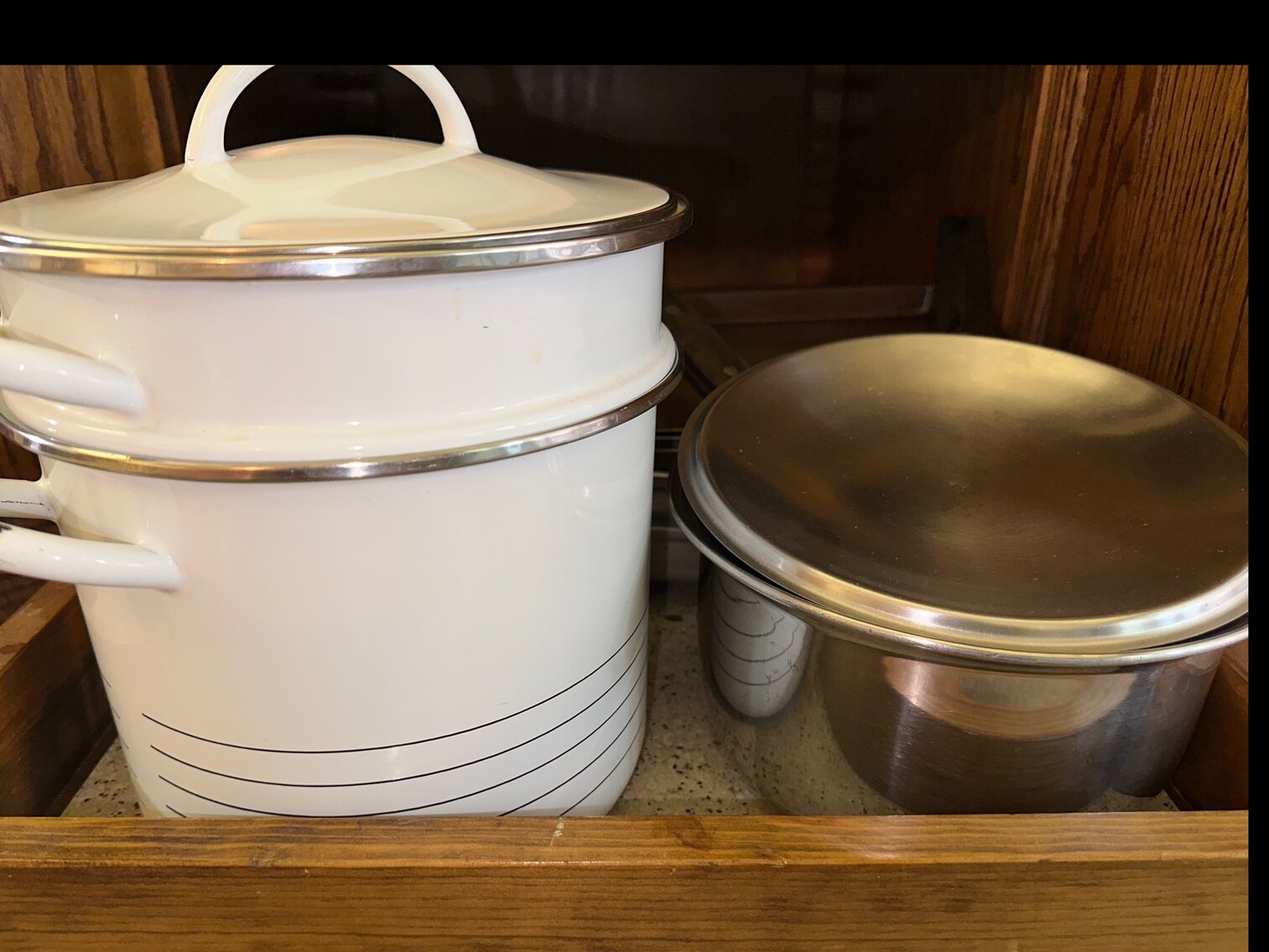 Lot of Pans-Content of bottom 2 pantry shelves
