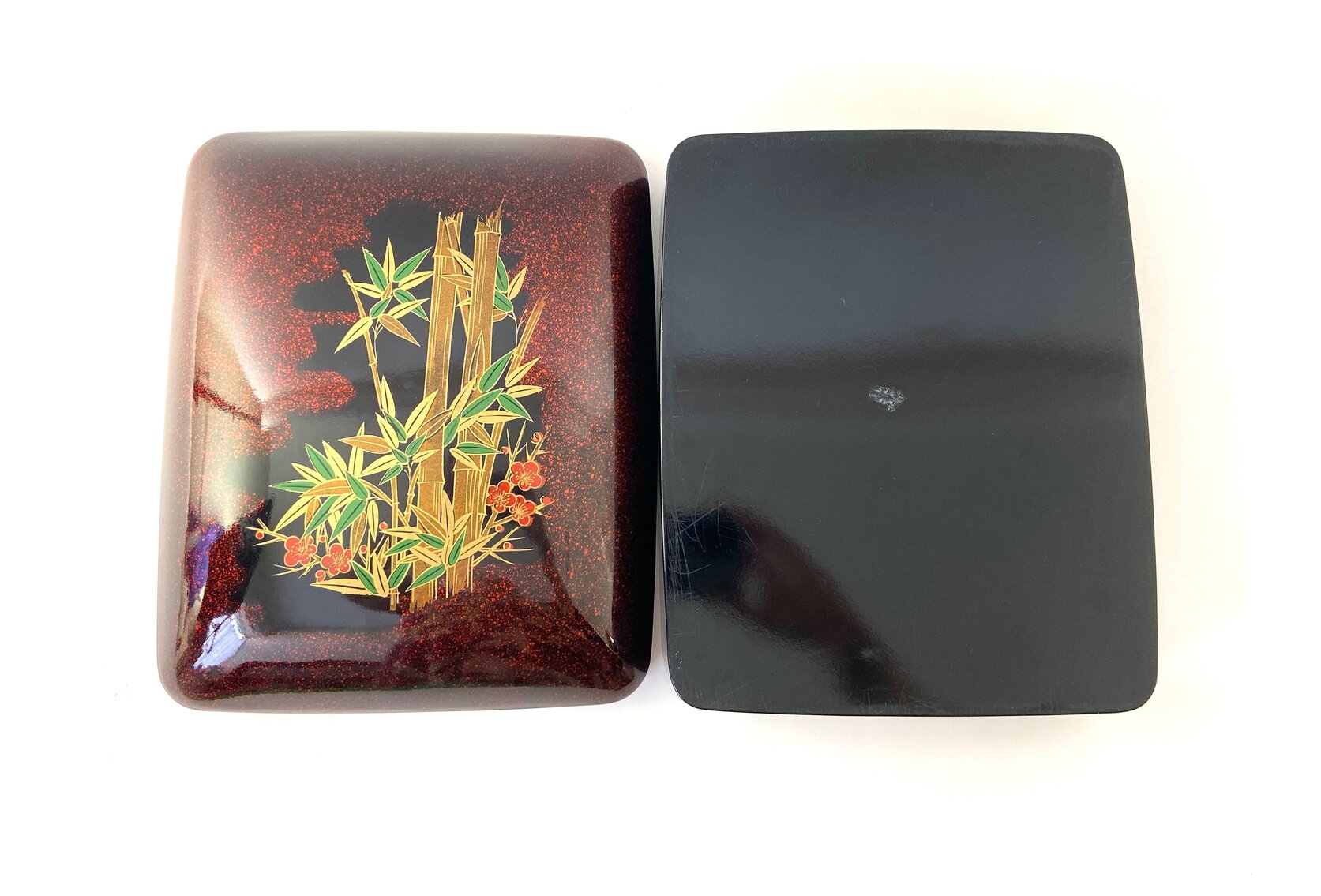 Japanese Lacquered Covered Box With Bamboo Adornment