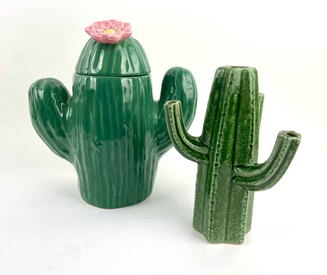 Treasure Craft Saguaro Flowering Cactus Cookie Jar & Ceramic Cactus Planter