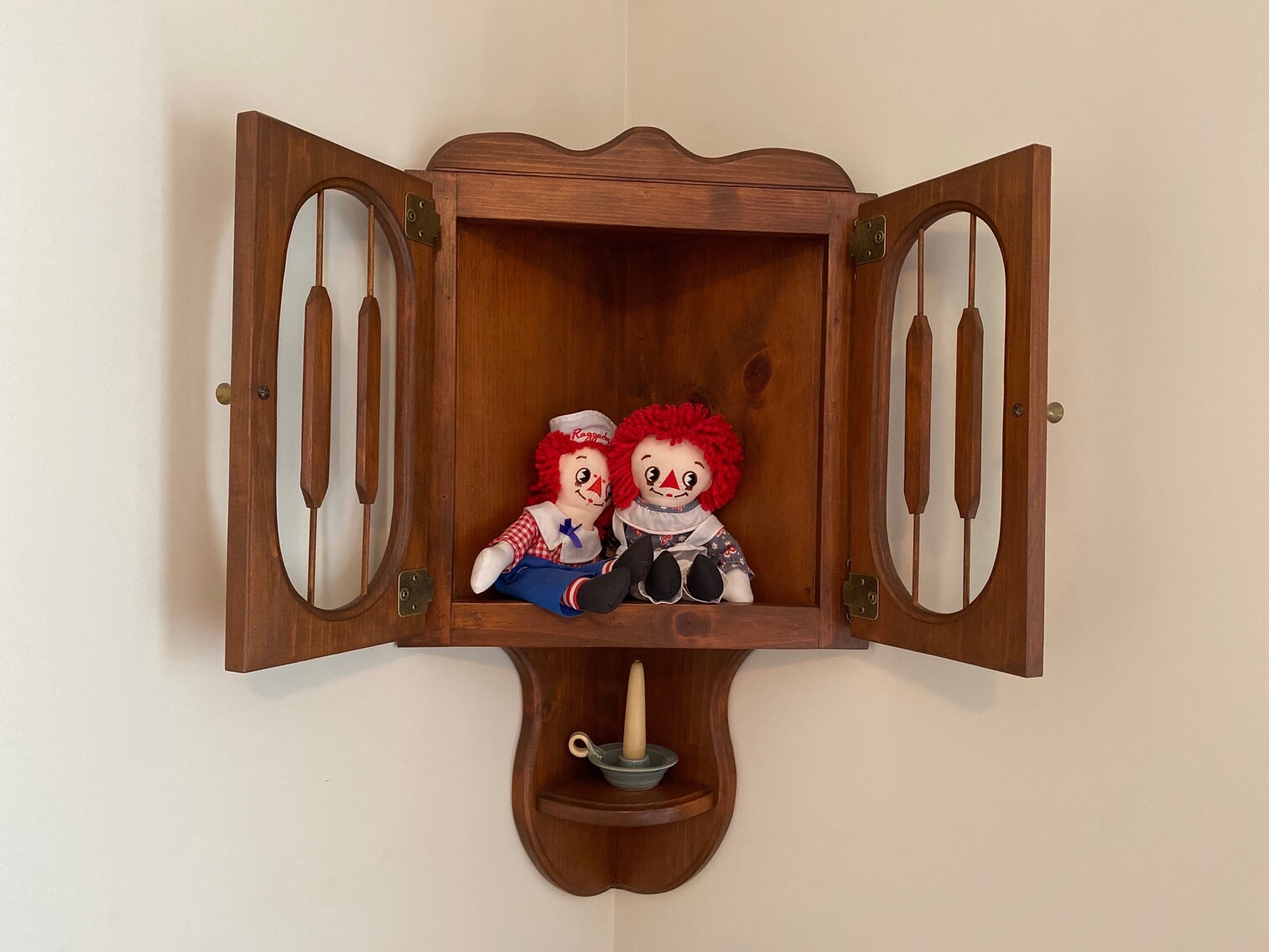 Wooden corner wall shelf cabinet