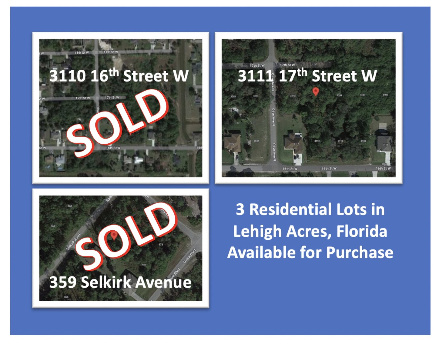 Image for Three Residential Lots For Sale in Lehigh Acres Florida
