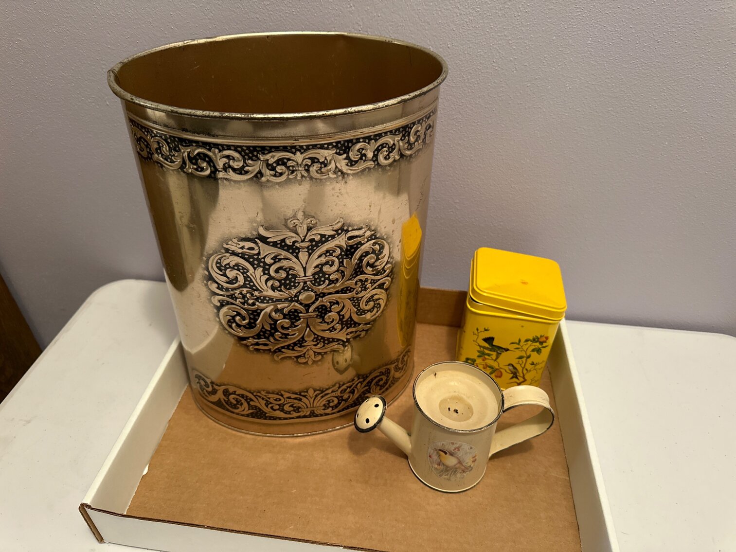 Metal Garbage Can, Bird Tins