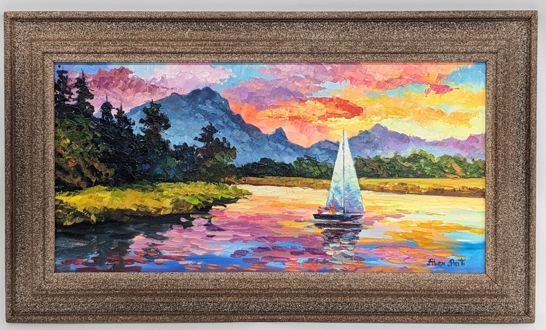 Alexander Antanenka: "Sunset Sail" Signed Oil on Canvas, Framed with COA