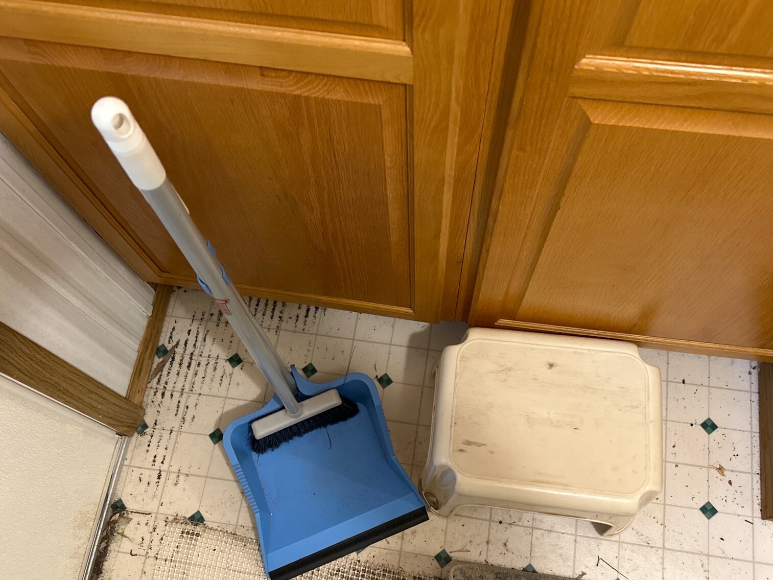 Broom with Dust Pan, Stool