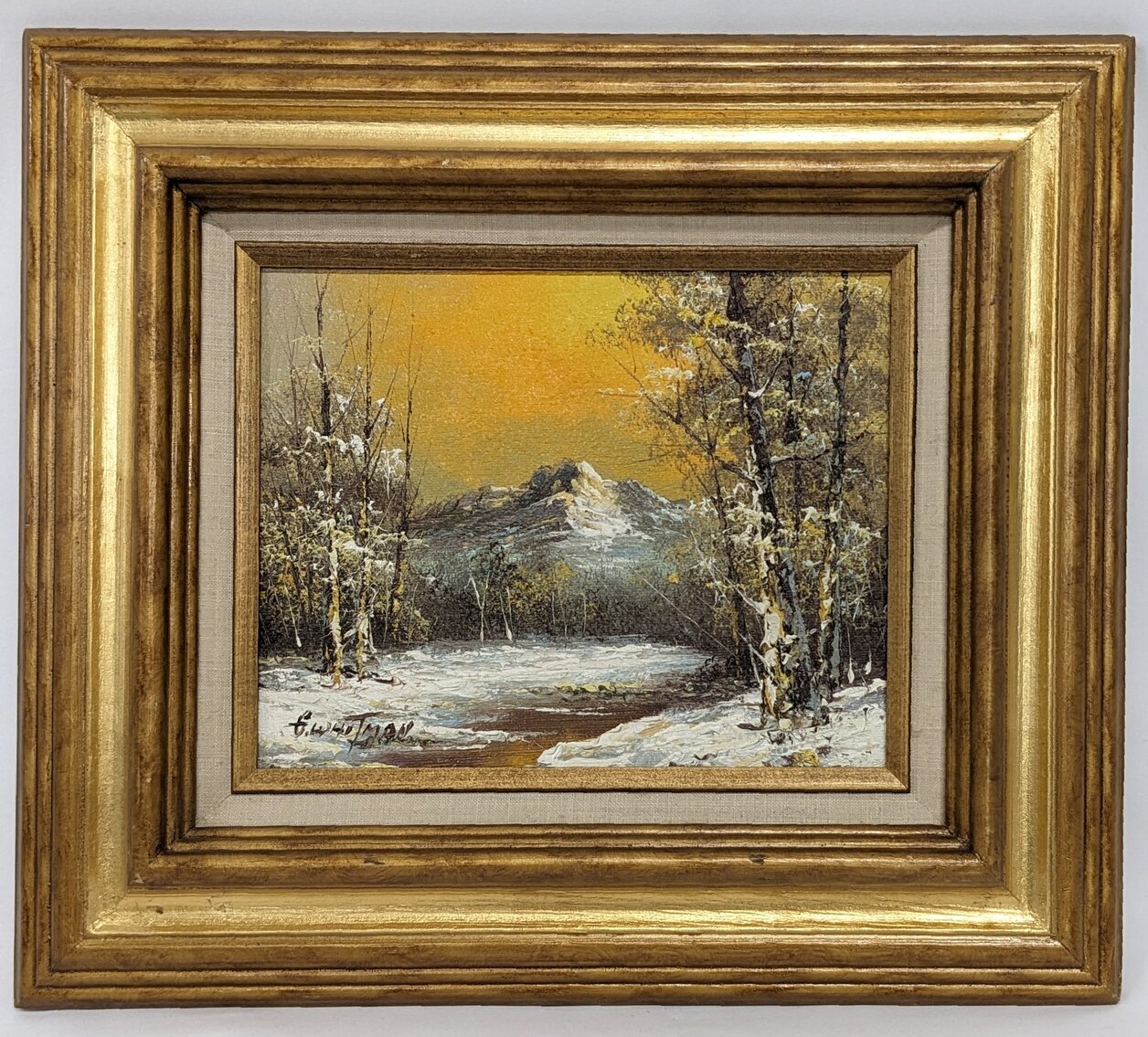 G. Whitman: Original Framed Winter Scene Oil Painting