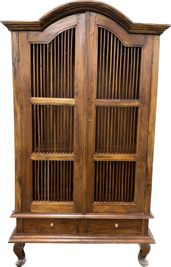 Vintage Indonesian Wood Front & Side Spindled Armoire/ Cabinet/ Bookshelf 