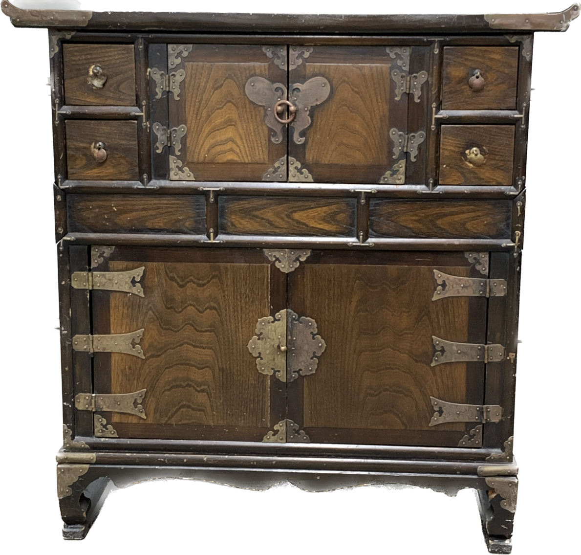 Antique Korean Elm Wood Chest with Ornamental Hardware