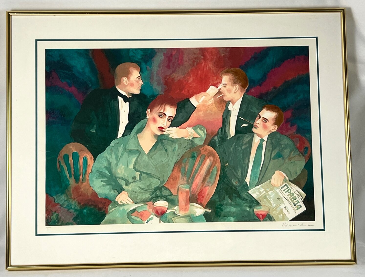 Joanna Zjawinska: "Did I Watch Too Much TV?" Signed, Framed LE Serigraph #157/275 - 49" x 37"