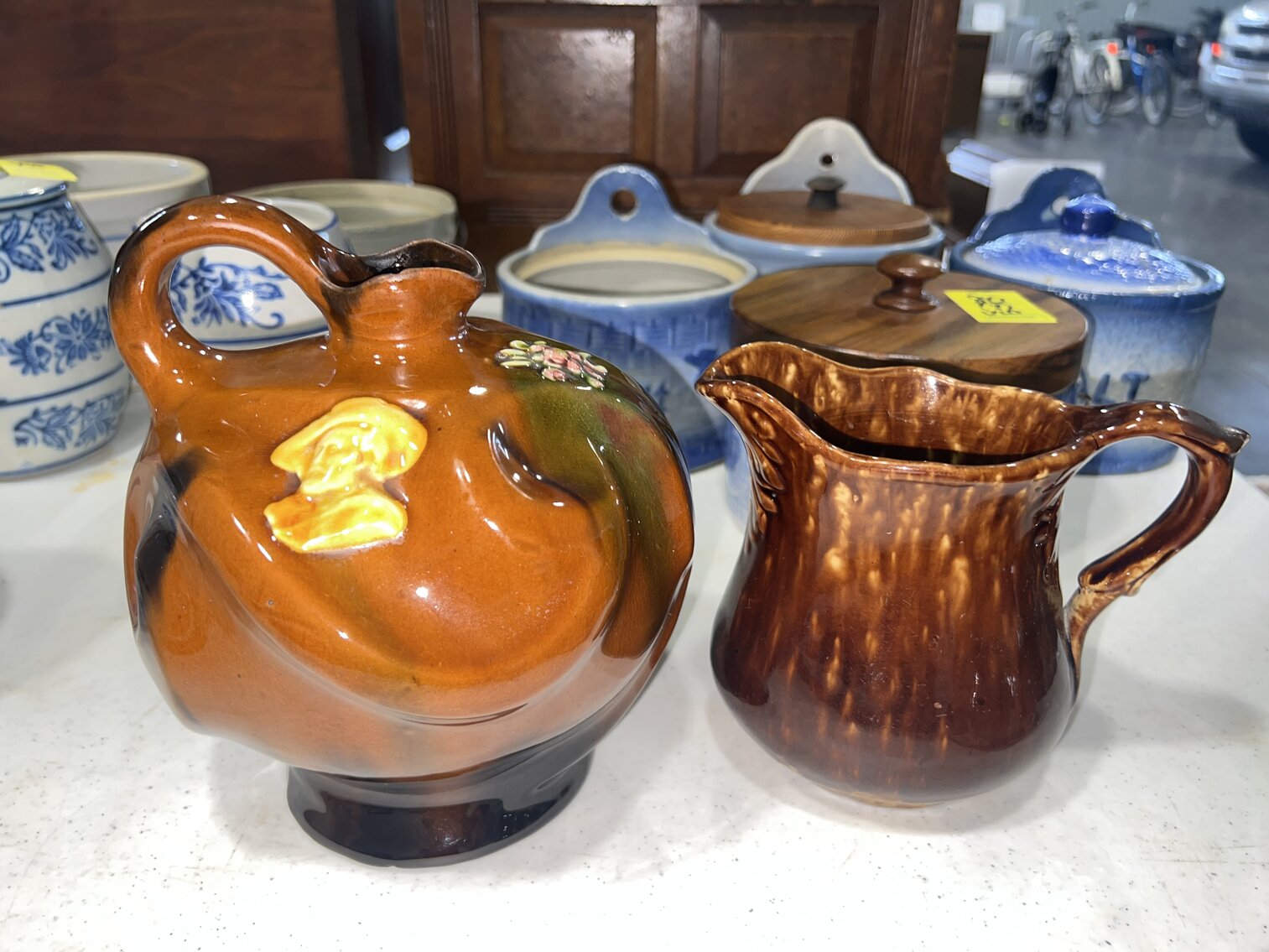 3 BROWN STONEWARE PIECES