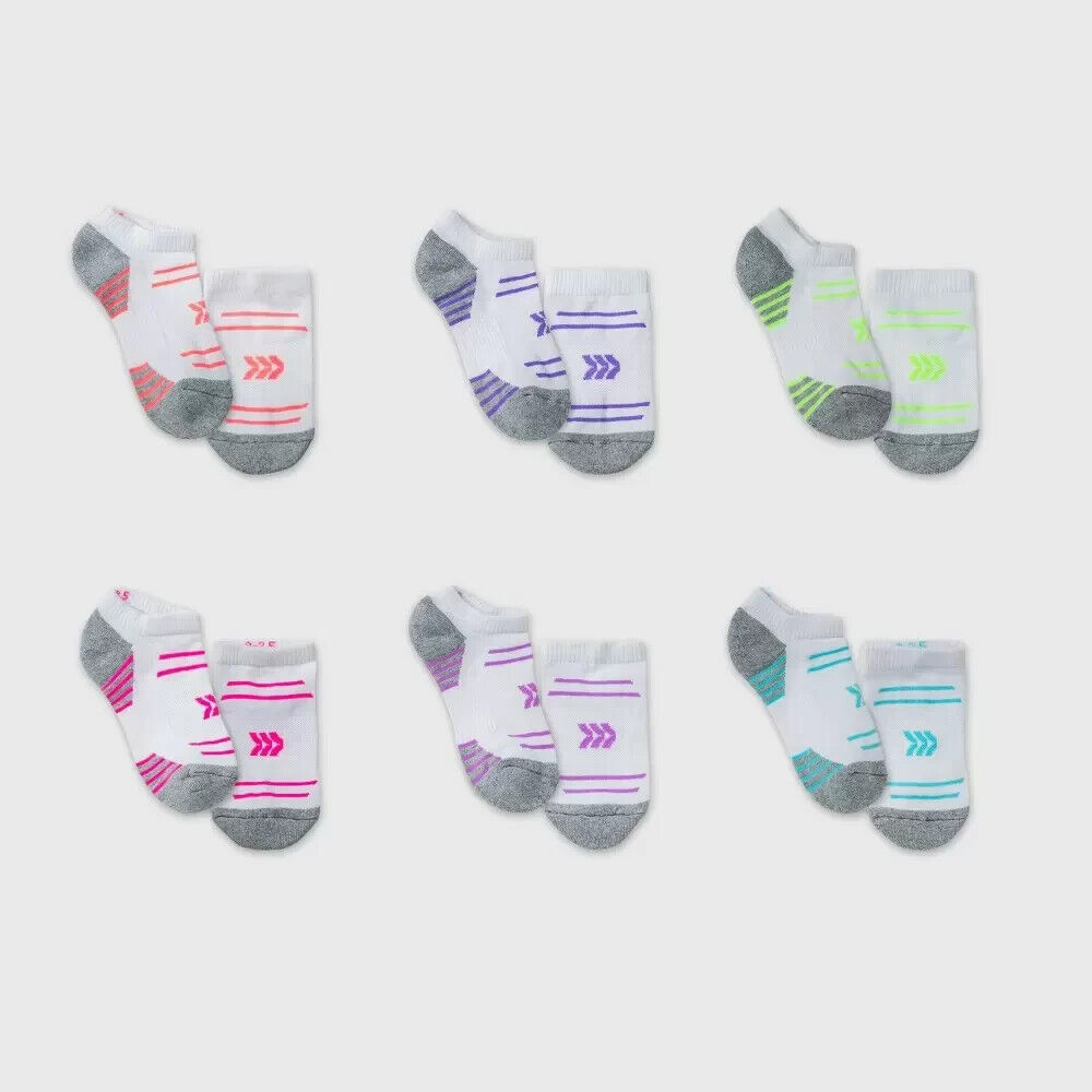 Set of 2- All in Motion Girls' 6pk No Show Athletic Socks Size 9-2 1/2 M