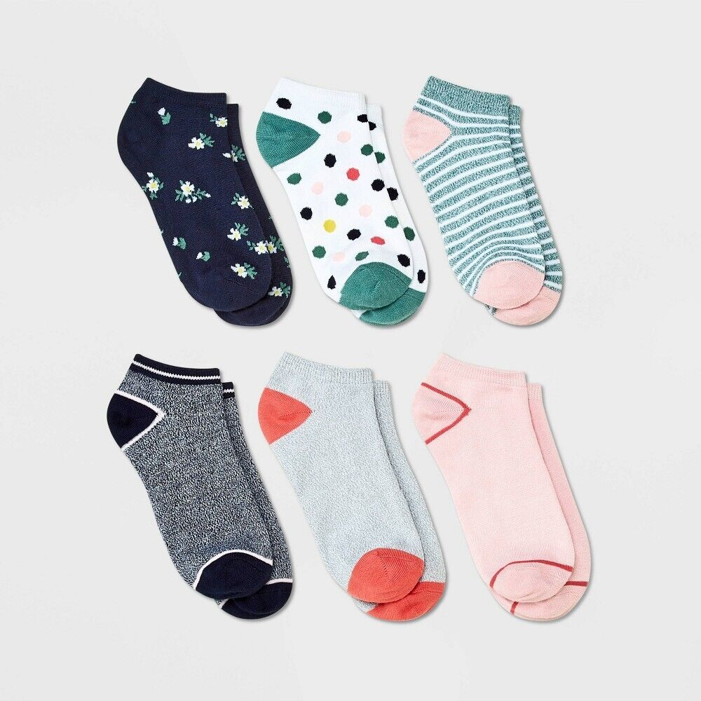 Set of 2- Girls' 6pk Super Soft Flower No Show Socks - art class L