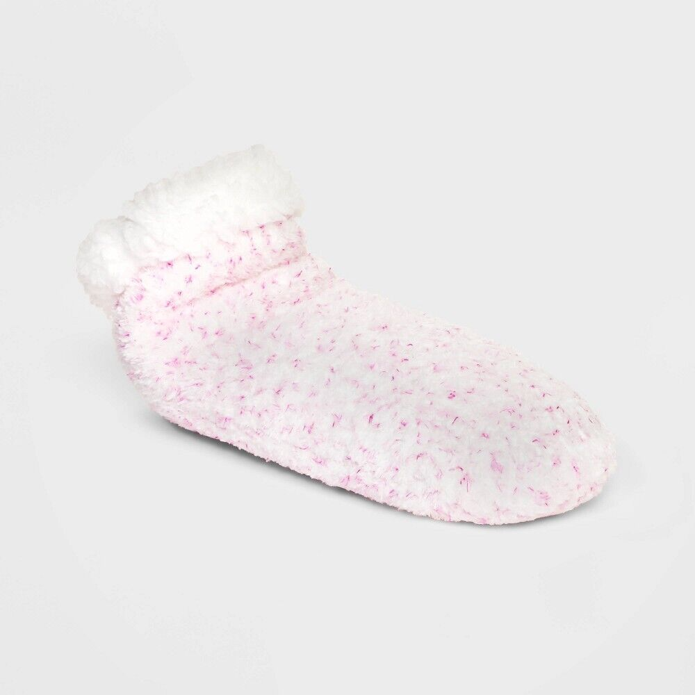 Set of 2- Girls Slipper Socks - art class White/Pink Size M/L