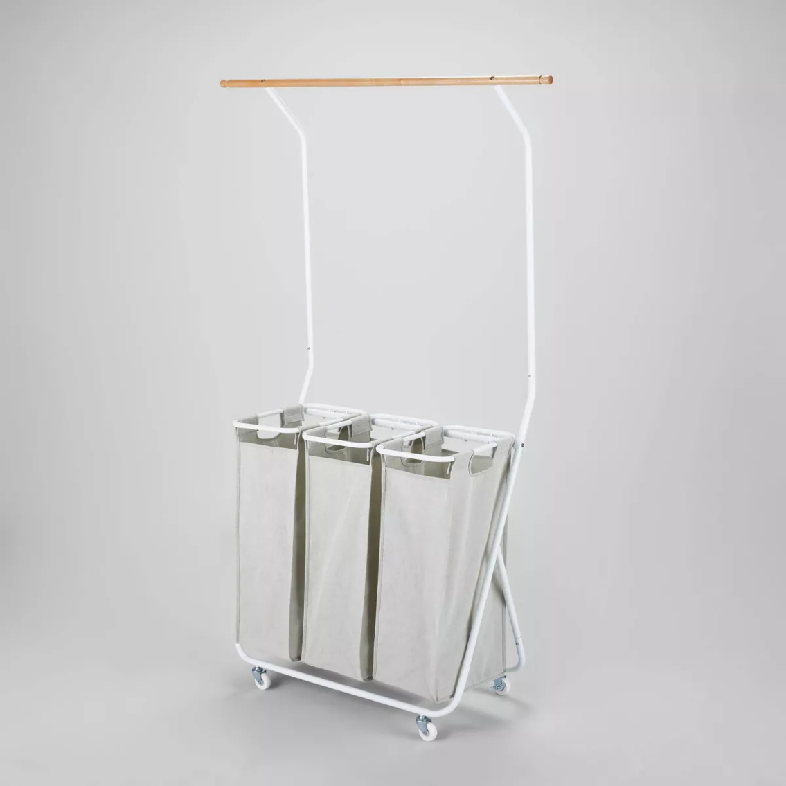 Rolling Triple Laundry Sorter with Hangbar - Brightroom