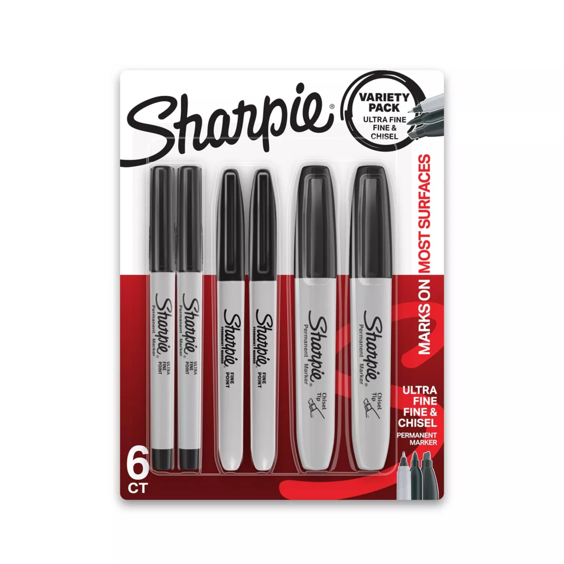 Set of 2- Sharpie 6pk Permanent Markers Ultra Fine/Fine/Chisel Tip Black