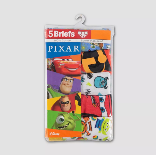 Set of 2- Pixar Boys Size 8 Printed 100% Cotton Mid-Rise Full Waistband Elastic Briefs 5PK