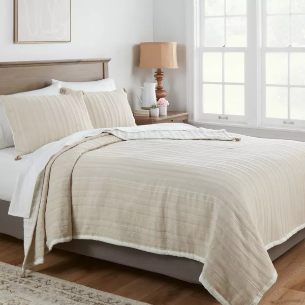 King Reversible Matelassé Stitched Stripe Quilt - Threshold™