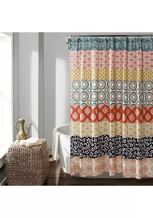 Bohemian Stripe Shower Curtain Turquoise/Orange Single 72X78