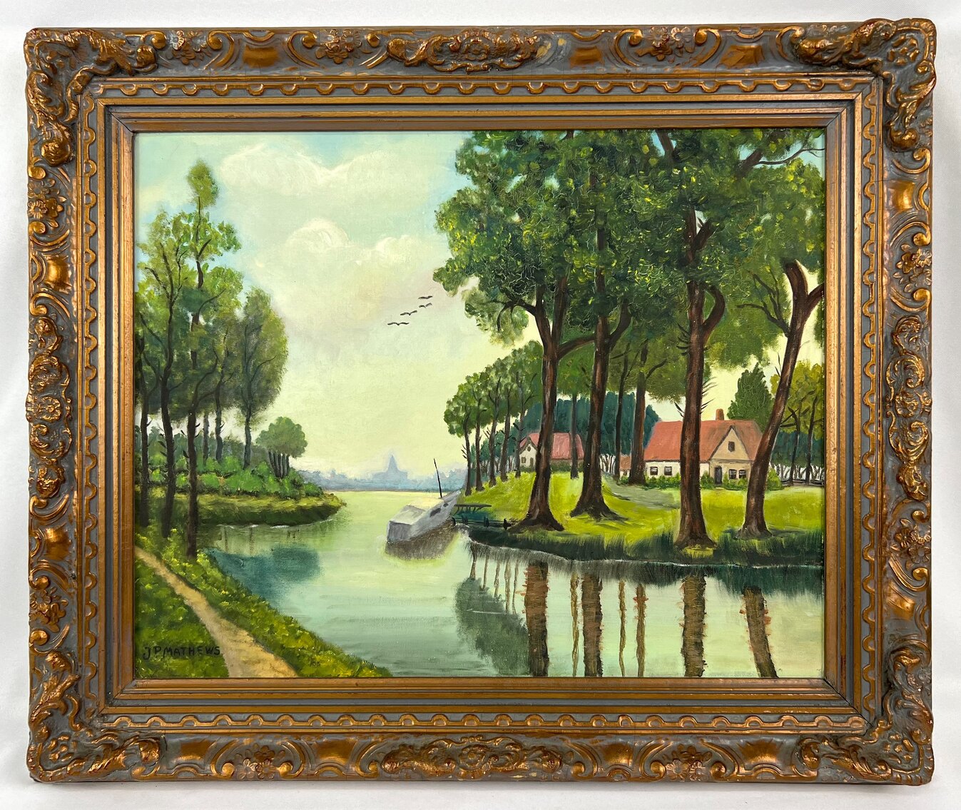 J.P. Mathews: Signed, Framed Oil Landscape