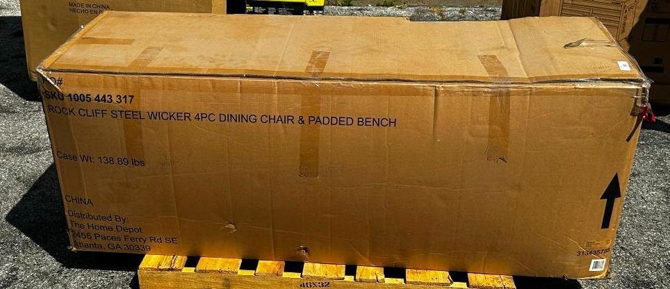 Rock Cliff Steel Wicker 4pc Dining Chair & Padded Bench SKU: 1005 443 317, 138.89lbs NIB