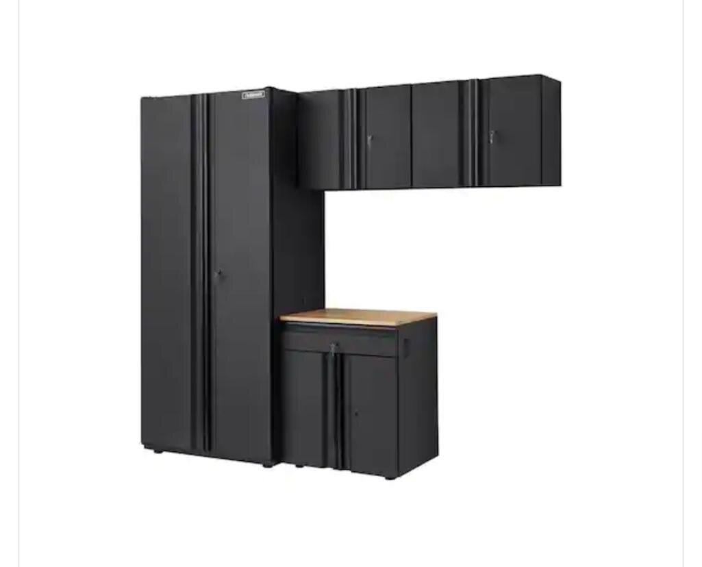Husky 4-Piece Pro Duty Welded Steel Garage Storage System in Black, Line-X Coating